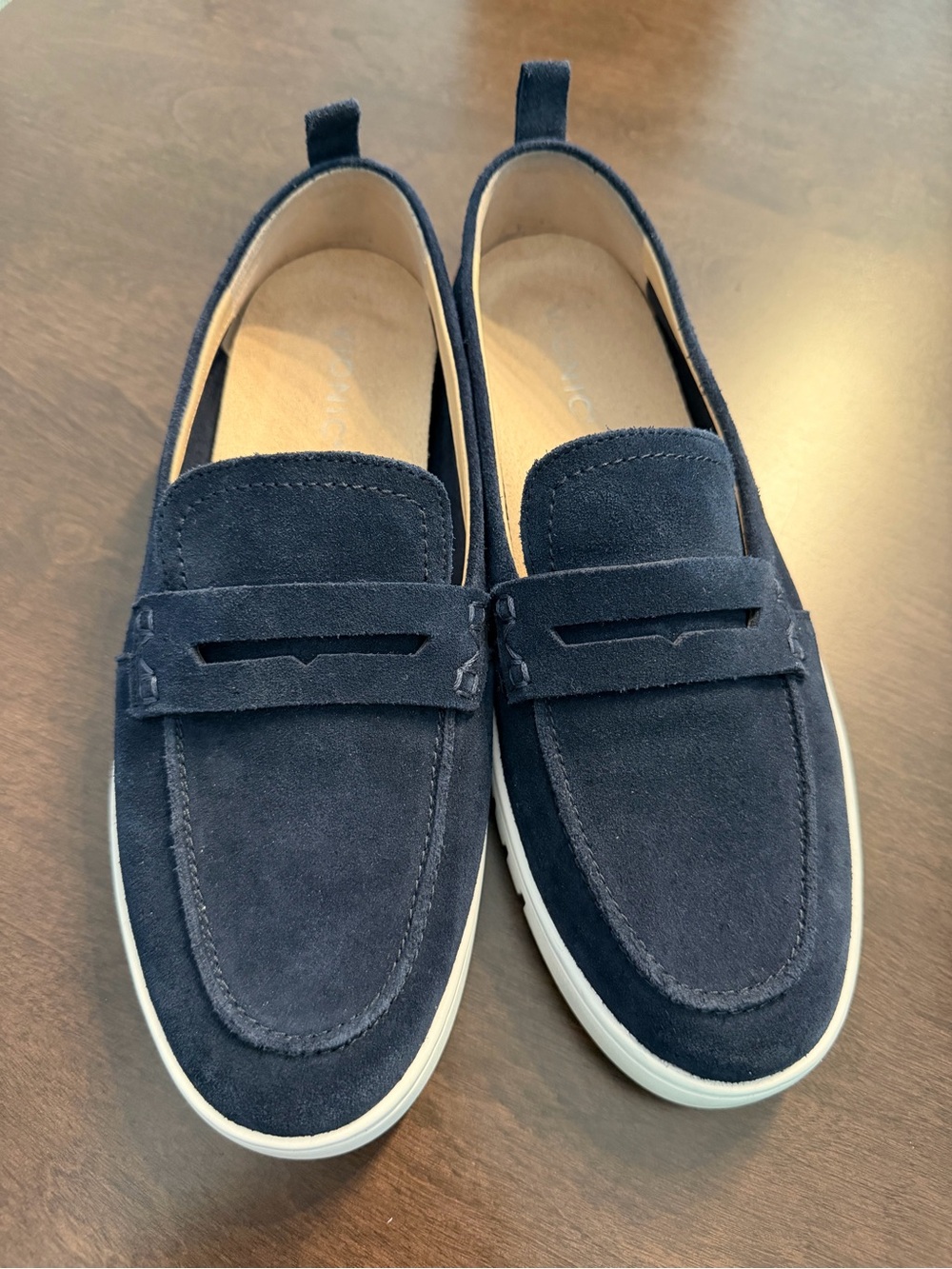 Vionic Navy Suede Uptown Loafers with White Sole